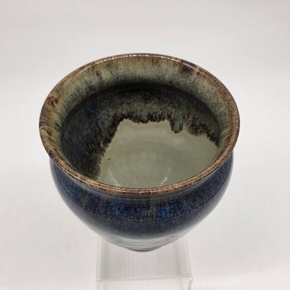 Handcrafted Two-Tone Ceramic Vase With Blue Textured Glaze & Brown Matte Finish - Picture 3 of 10